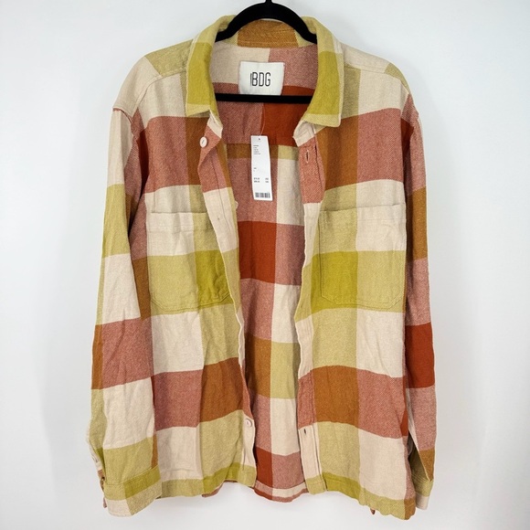 BDG Pastel Plaid Long Sleeve Button Up Collared Shirt - Picture 1 of 4